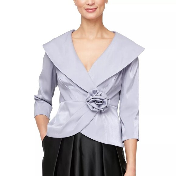 Alex Evenings Floral Trim Blouse Women's Petite Size MP Purple Wedding Guest - Picture 1 of 10